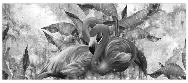 Obraz - Plameniaky graffiti (120x50 cm)