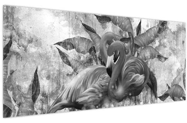 Obraz - Plameniaky graffiti (120x50 cm)