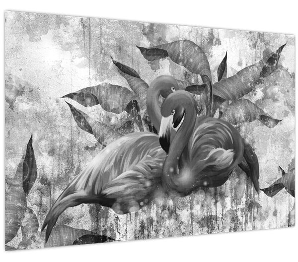 Obraz - Plameniaky graffiti (90x60 cm)