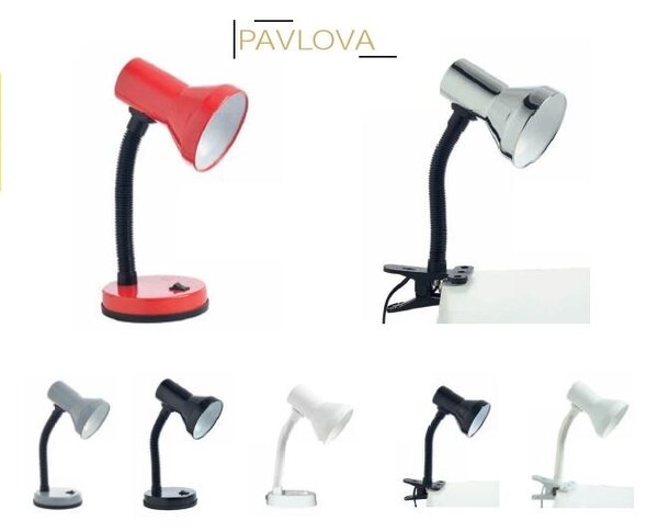 ACA DECOR Retro stolná lampa s klipom PAVLOVA, biela farba