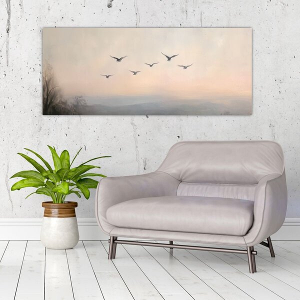 Obraz - Hejno vtákov (120x50 cm)
