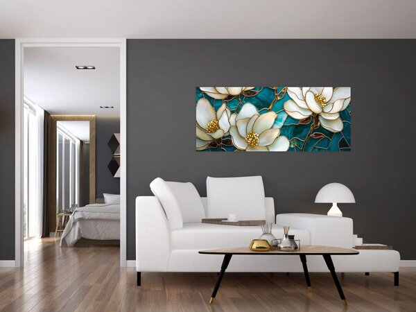 Obraz - Vitráž s magnóliou (120x50 cm)