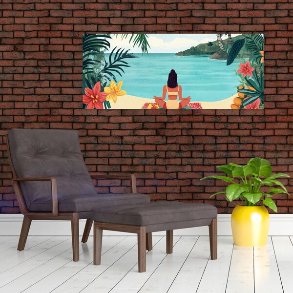 Obraz - Jogínka na pláži (120x50 cm)