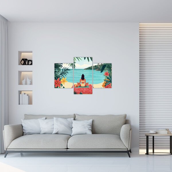 Obraz - Jogínka na pláži (90x60 cm)
