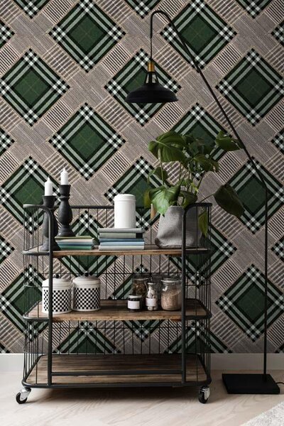 MINDTHEGAP Checkered Patchwork British Green - tapeta