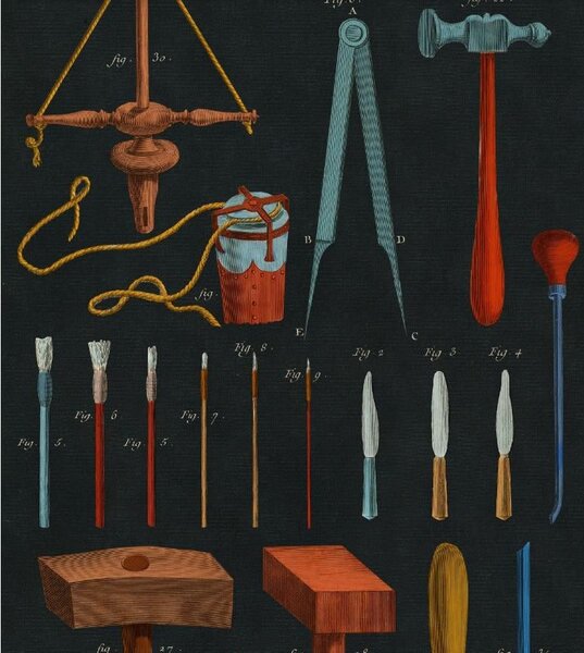 MINDTHEGAP Old tools anthracite - tapeta