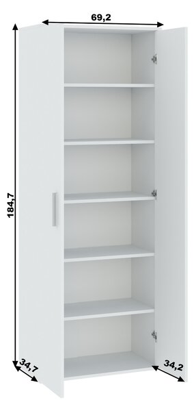 Úzka šatníková policová skriňa 69 cm SAVOY - biela