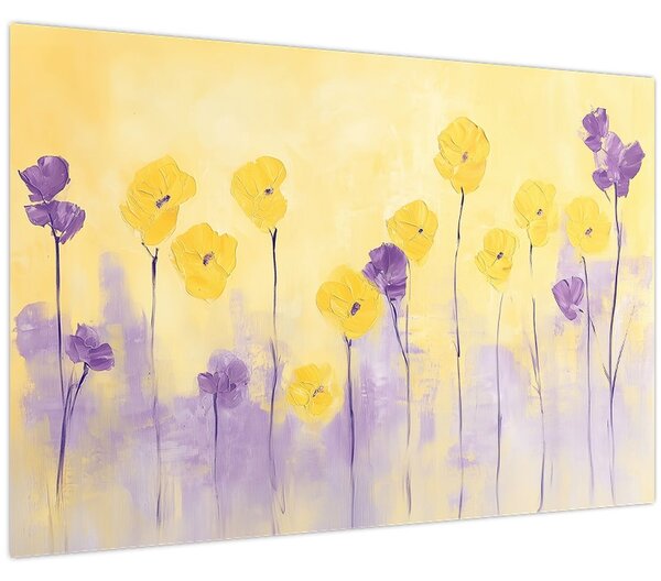 Obraz - Fialové a žlté kvietky (90x60 cm)