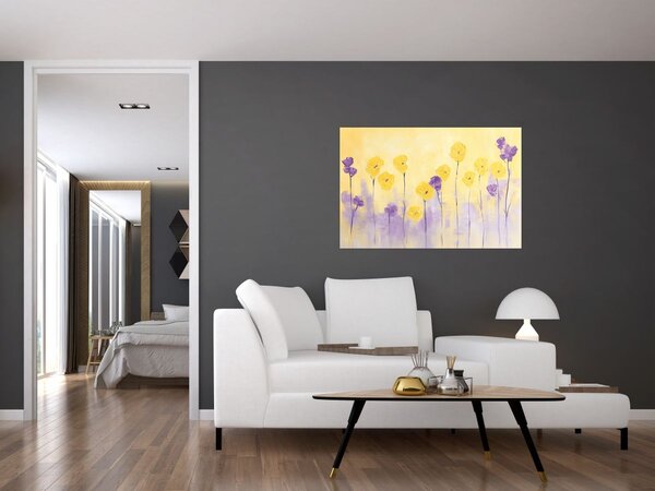 Obraz - Fialové a žlté kvietky (90x60 cm)