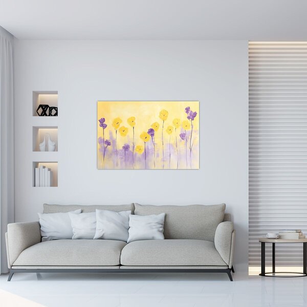 Obraz - Fialové a žlté kvietky (90x60 cm)