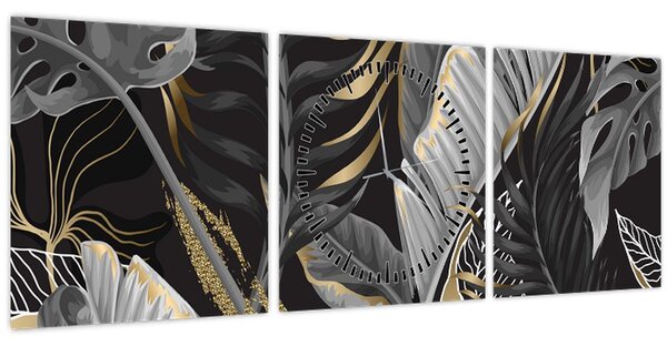 Obraz - Zlatá džungľa (s hodinami) (90x30 cm)