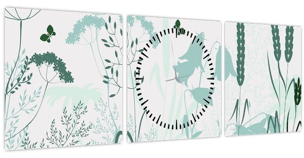 Obraz - Lúka vektor (s hodinami) (90x30 cm)