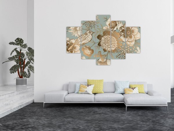 Obraz - Záhrada s vtáčikom (150x105 cm)