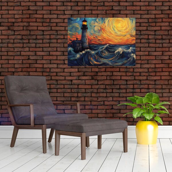 Obraz - Maják vo vlnách (70x50 cm)