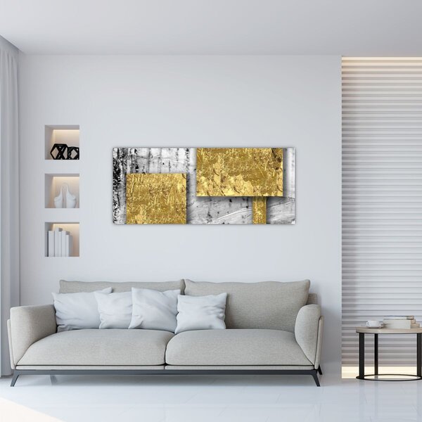 Obraz - Zlaté štvorce N⁰3 (120x50 cm)