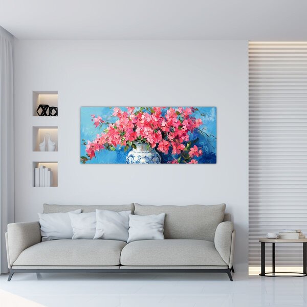 Obraz - Váza ružových kvetov (120x50 cm)