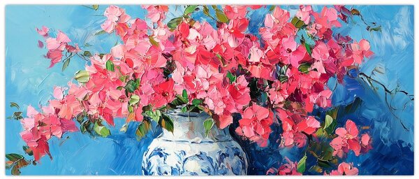 Obraz - Váza ružových kvetov (120x50 cm)