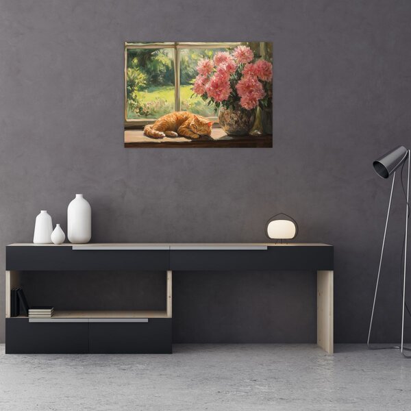 Obraz - Mačka na okne (70x50 cm)