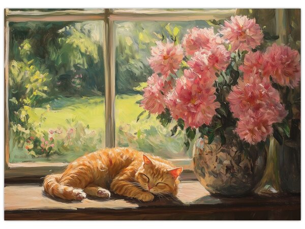 Obraz - Mačka na okne (70x50 cm)