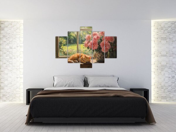 Obraz - Mačka na okne (150x105 cm)