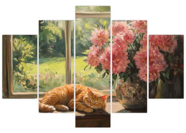 Obraz - Mačka na okne (150x105 cm)