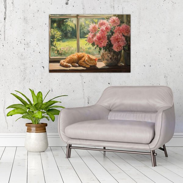 Obraz - Mačka na okne (70x50 cm)