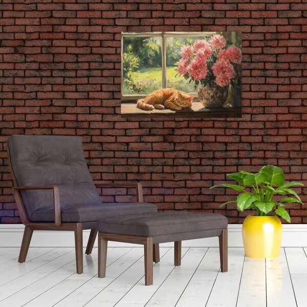 Obraz - Mačka na okne (70x50 cm)
