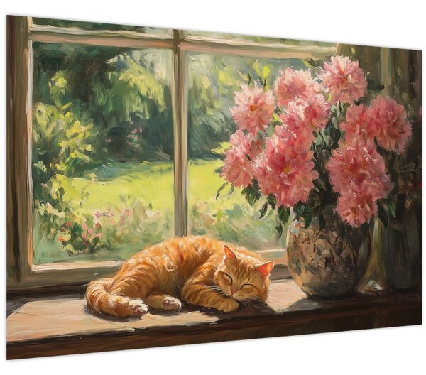 Obraz - Mačka na okne (90x60 cm)