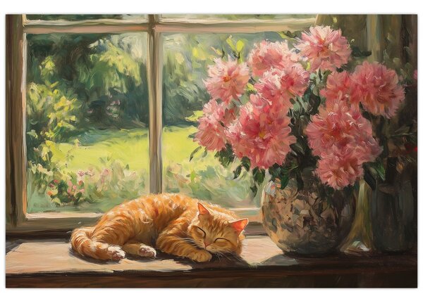 Obraz - Mačka na okne (90x60 cm)