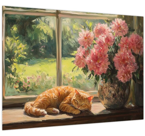 Obraz - Mačka na okne (70x50 cm)