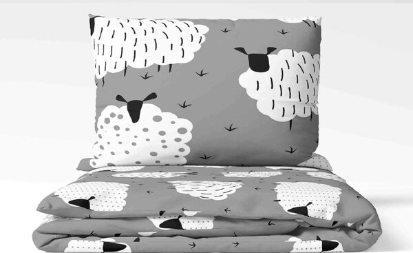 Obliečky deluxe bavlnené Ovečky sivé 200x140cm+90x70cm TiaHome