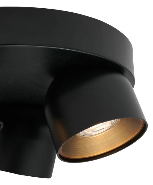 Nordlux Downlight Pitcher, čierna/mosadz, 3-pl., okrúhly, kovový, Čierna, Obývacia izba / jedáleň, kov, Moderný