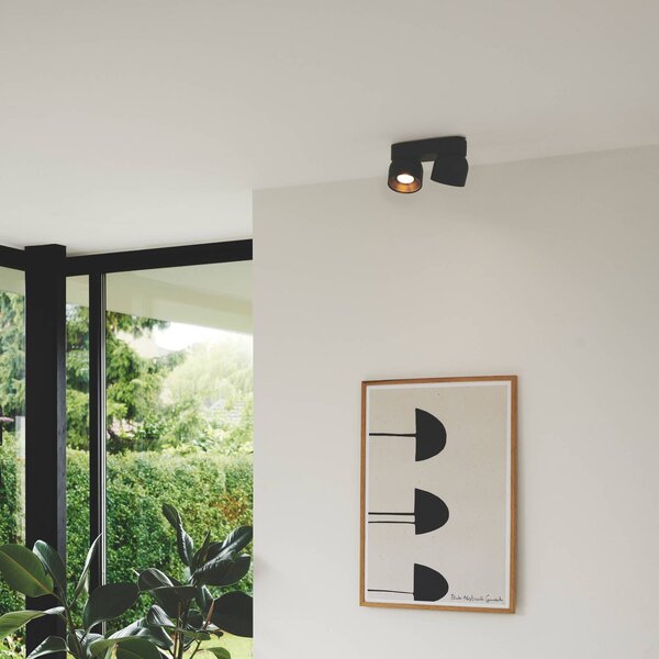 Downlight Pitcher, GU10, 2-plameňové, kov, čierne, Čierna, Obývacia izba / jedáleň, kov, Moderný