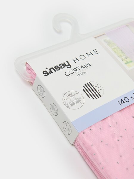 Sinsay - Polopriehľadná záclona na riasiacej páske s kamienkami - pastelová ružová