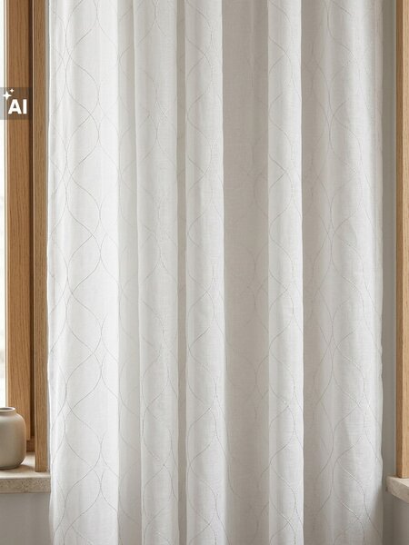 Sinsay - Súprava záclon na riasiacej páske s lesklou geometrickou výšivkou 2 pack - biela
