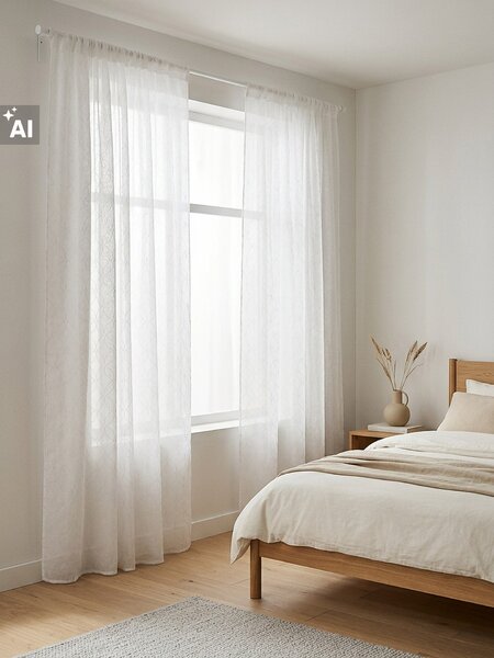 Sinsay - Súprava záclon na riasiacej páske s lesklou geometrickou výšivkou 2 pack - biela