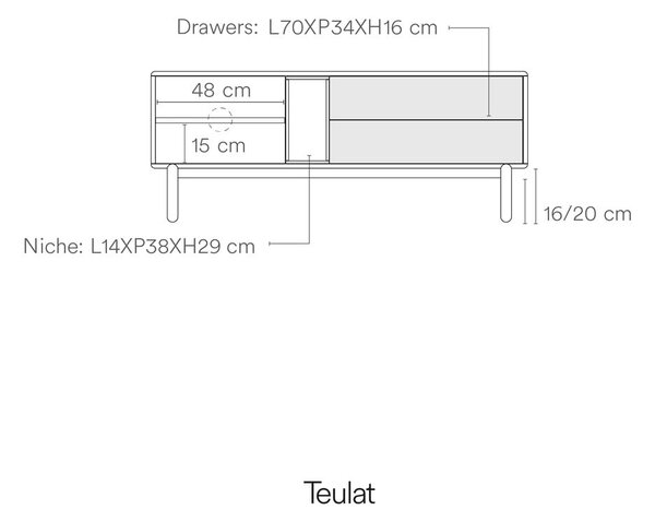Krémovobiely TV stolík 140x56x40 cm Corvo – Teulat