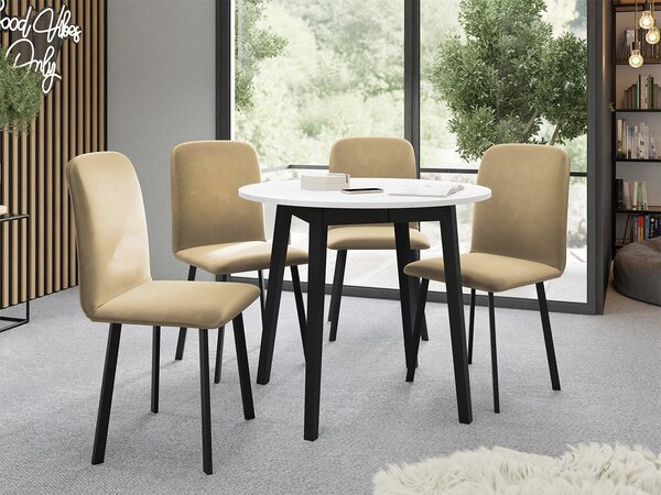 Mirjan24 Jedálensky set Kirtore S 90 so 4 stoličkami Lekoz, Farby:: biela / čierna, Dostupné poťahy: Amor Velvet 4322 5903211306365