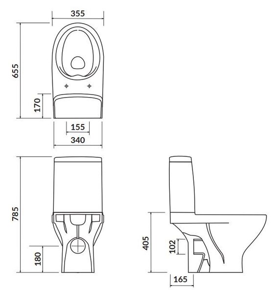 Cersanit Moduo - WC Kombi zadný odpad 3/5 CLEAN ON+WC sedátko duroplast SLIM, Biela, K116-001
