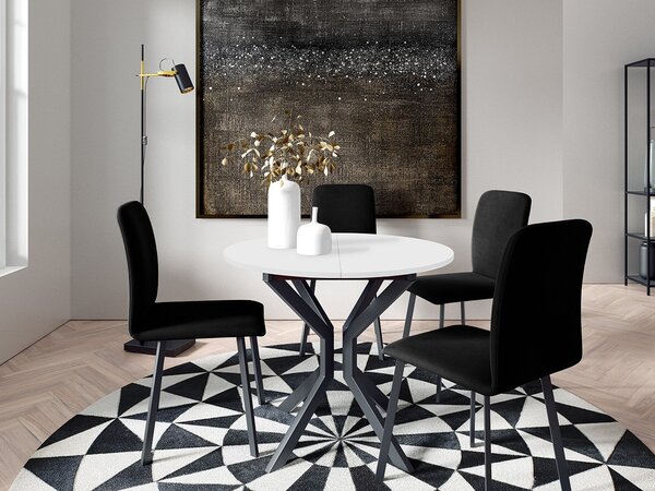Mirjan24 Jedálensky set so 4 stoličkami Kirtore M 90, Farby:: Amor Velvet 4302, Farby:: biela / čierna 5903211306174