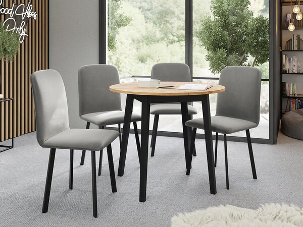 Mirjan24 Jedálensky set Kirtore S 90 so 4 stoličkami Lekoz, Farby:: biela / čierna, Dostupné poťahy: Amor Velvet 4322 5903211306365