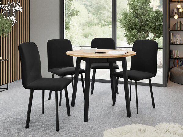 Mirjan24 Jedálensky set Kirtore S 90 so 4 stoličkami Lekoz, Farby:: biela / čierna, Dostupné poťahy: Amor Velvet 4322 5903211306365