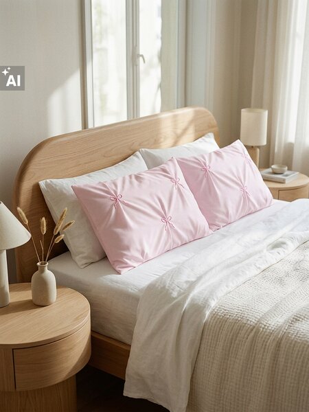 Sinsay - Súprava obliečok na vankúše s riasením a výšivkou mašlí - pastelová ružová