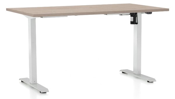 Výškovo nastaviteľný stôl OfficeTech A, 140 x 80 cm, biela podnož, dub