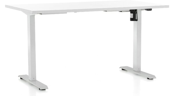 Výškovo nastaviteľný stôl OfficeTech A, 140 x 80 cm, biela podnož, biela