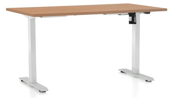 Výškovo nastaviteľný stôl OfficeTech A, 140 x 80 cm, biela podnož, buk