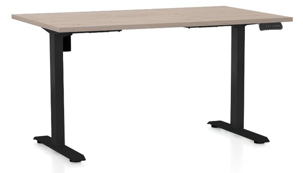 Výškovo nastaviteľný stôl OfficeTech B, 140 x 80 cm, čierna podnož, dub