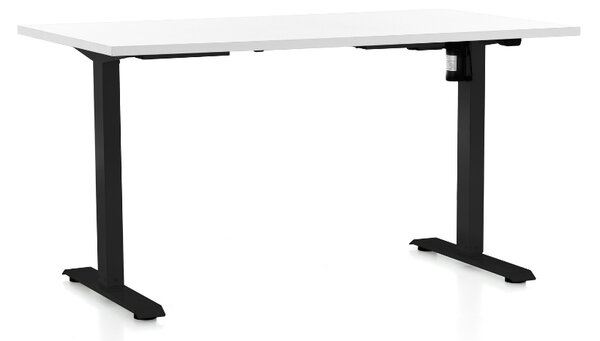 Výškovo nastaviteľný stôl OfficeTech A, 140 x 80 cm, čierna podnož, biela