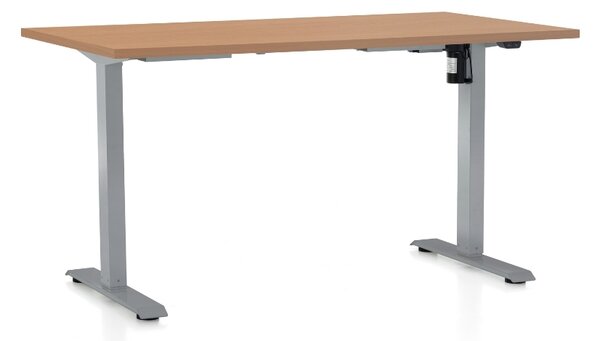 Výškovo nastaviteľný stôl OfficeTech A, 140 x 80 cm, sivá podnož, buk