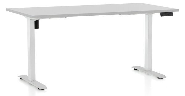 Výškovo nastaviteľný stôl OfficeTech B, 160 x 80 cm, biela podnož, svetlo sivá